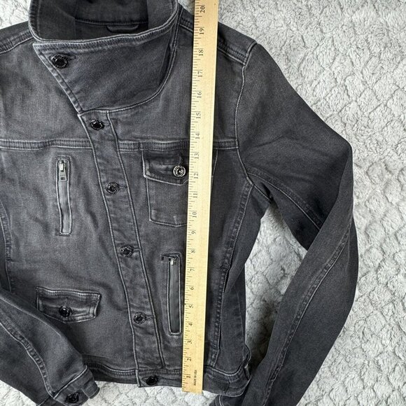 Guess Black Denim Jacket Button-Up Biker Multiple Pockets Womens‎ Size S - Picture 7 of 11
